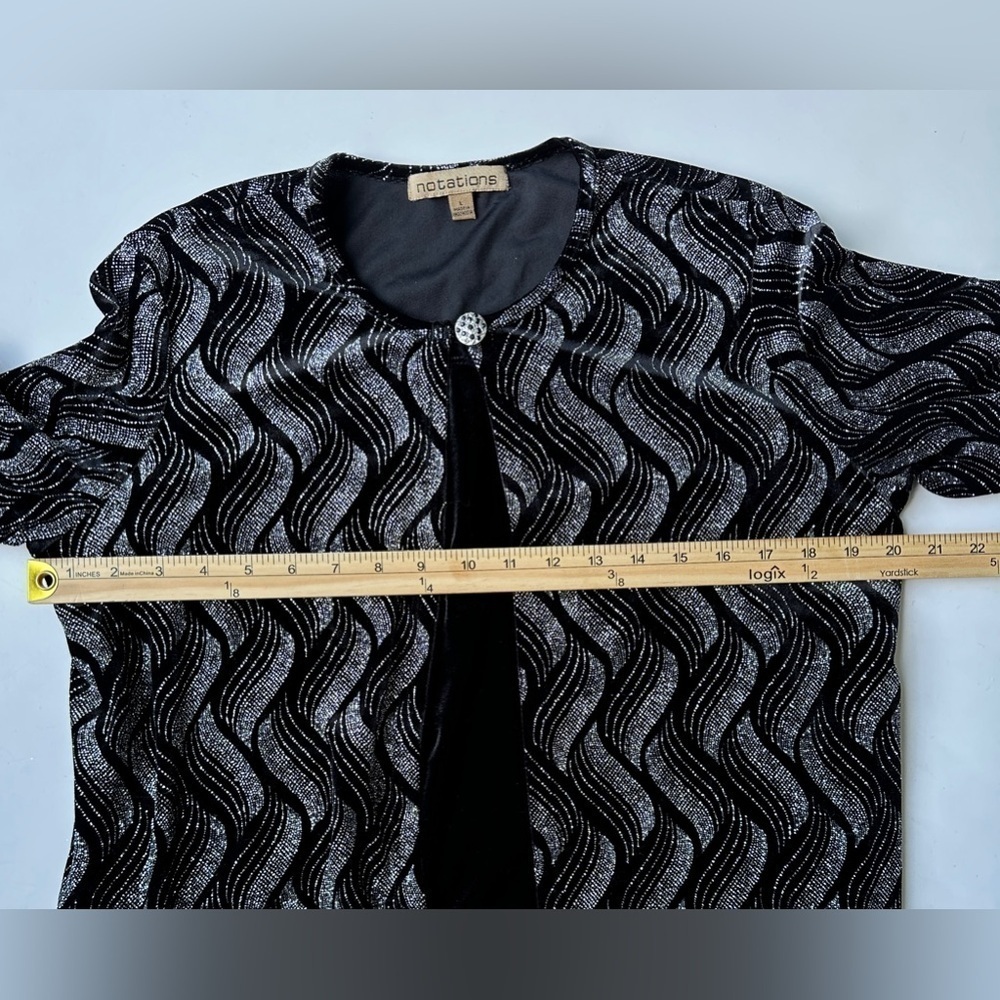 Vintage Notations Black Silver Velour Sparkle Layered Look Blouse Top Women’s L - Picture 6 of 10